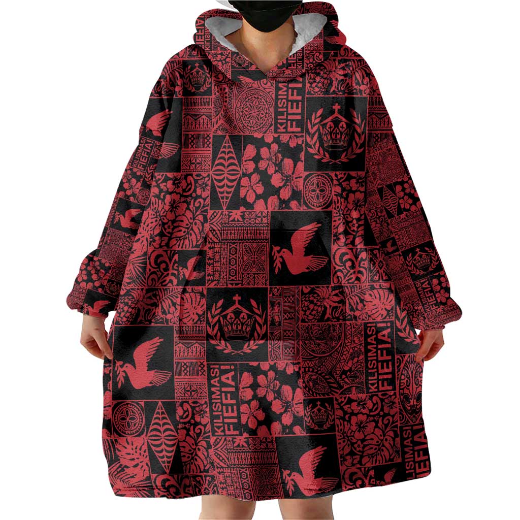 Black Tonga Kilisimasi Fiefia Wearable Blanket Hoodie Pacific Patchwork Xmas Vibes LT9 - Polynesian Pride