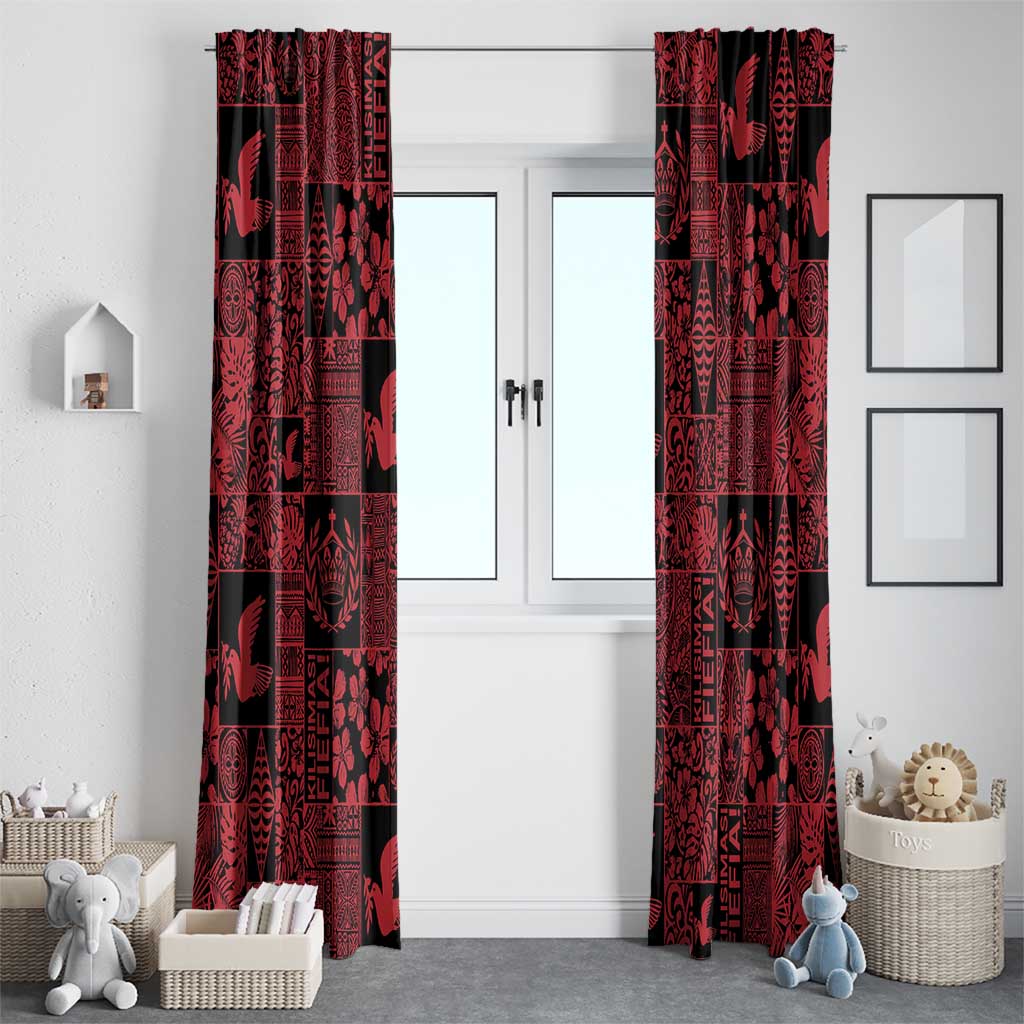 Black Tonga Kilisimasi Fiefia Window Curtain Pacific Patchwork Xmas Vibes - Polynesian Pride