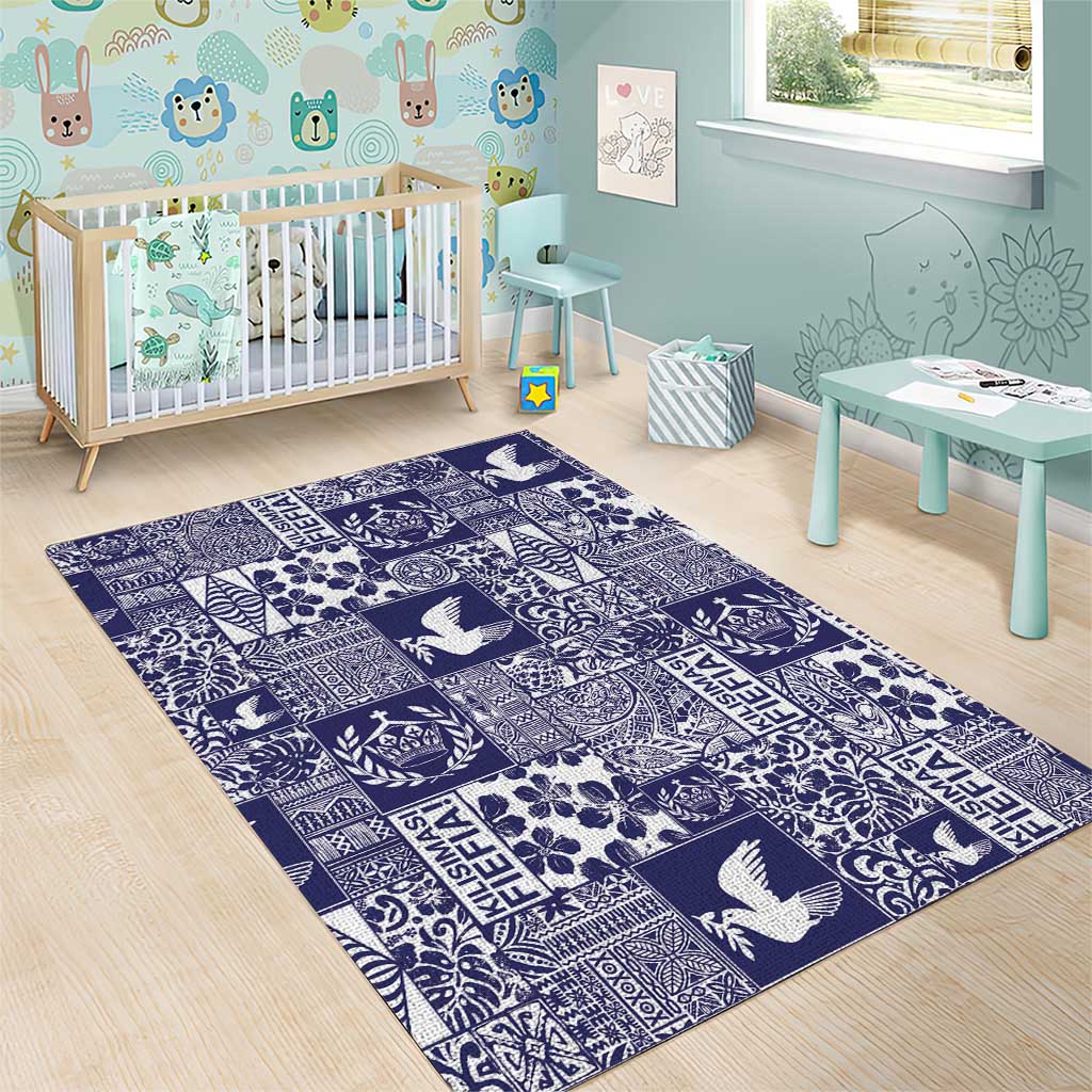 Blue Tonga Kilisimasi Fiefia Area Rug Pacific Patchwork Xmas Vibes - Polynesian Pride