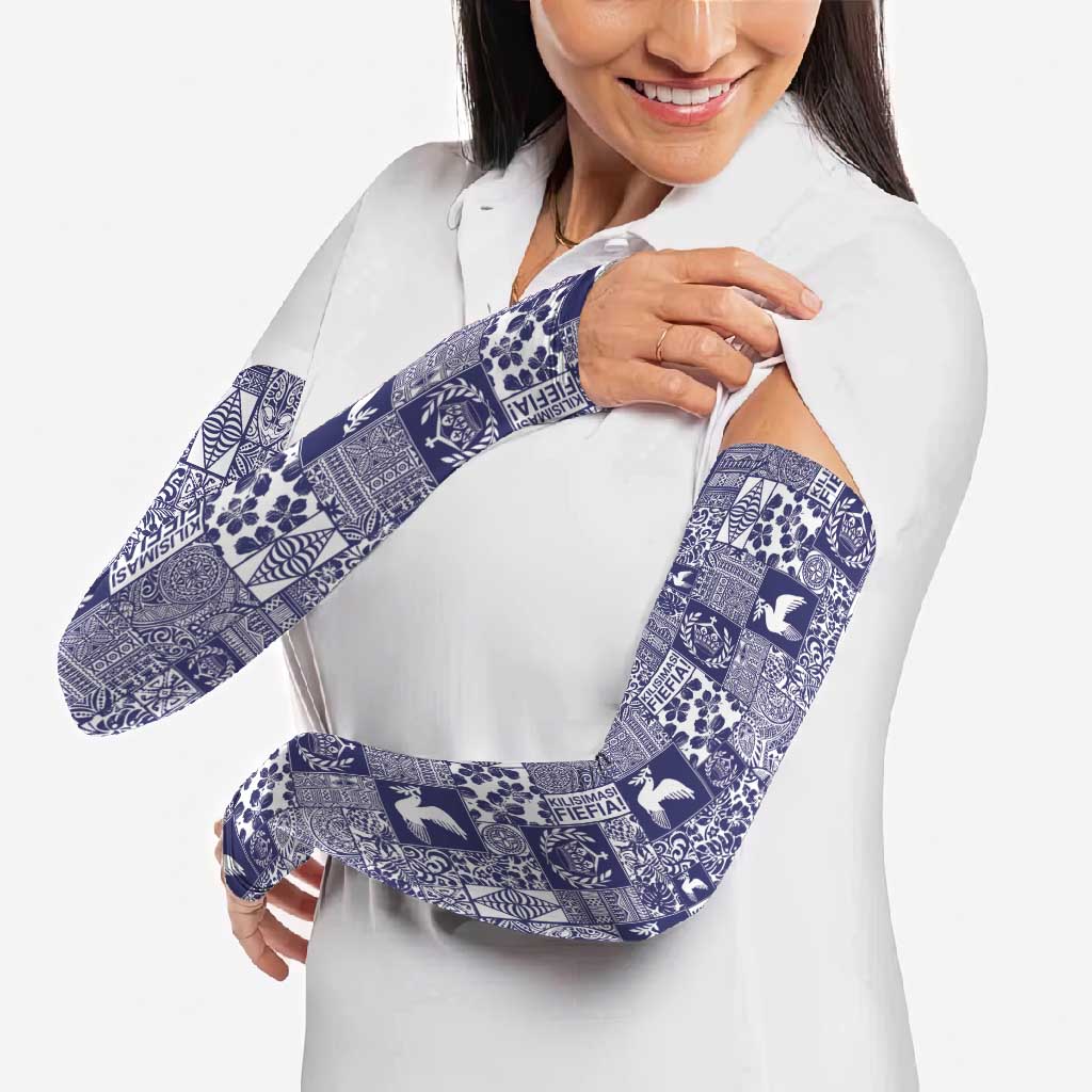 Blue Tonga Kilisimasi Fiefia Arm Sleeves Pacific Patchwork Xmas Vibes - Polynesian Pride