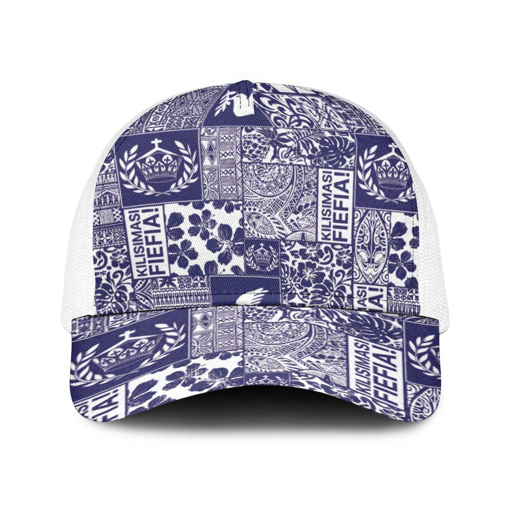 Blue Tonga Kilisimasi Fiefia Baseball Net Cap Pacific Patchwork Xmas Vibes - Polynesian Pride