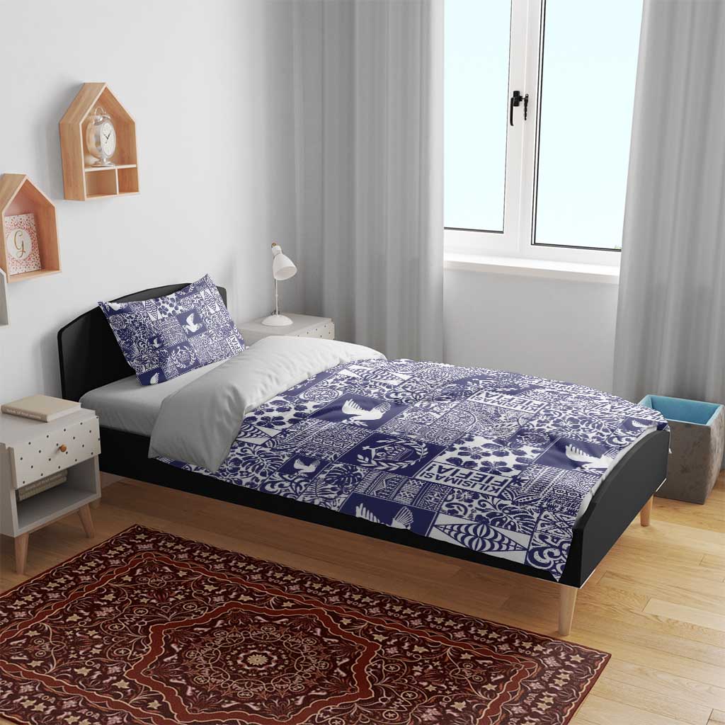Blue Tonga Kilisimasi Fiefia Bedding Set Pacific Patchwork Xmas Vibes - Polynesian Pride