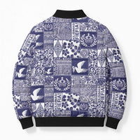 Blue Tonga Kilisimasi Fiefia Bomber Puffer Jacket Pacific Patchwork Xmas Vibes - Polynesian Pride