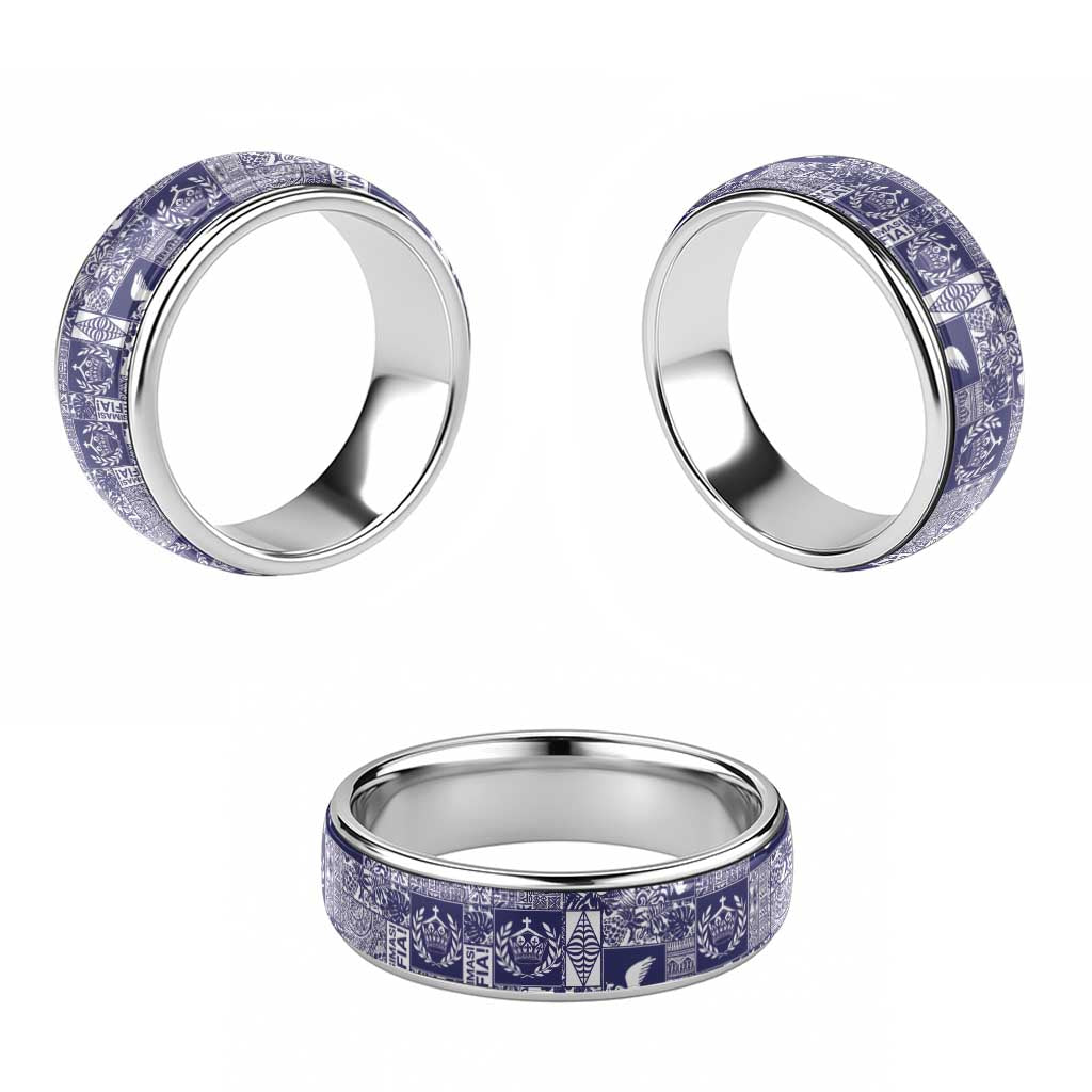 Blue Tonga Kilisimasi Fiefia Classic Ring Pacific Patchwork Xmas Vibes - Polynesian Pride