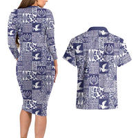 Blue Tonga Kilisimasi Fiefia Couples Matching Long Sleeve Bodycon Dress and Hawaiian Shirt Pacific Patchwork Xmas Vibes LT9 - Polynesian Pride