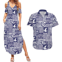 Blue Tonga Kilisimasi Fiefia Couples Matching Summer Maxi Dress and Hawaiian Shirt Pacific Patchwork Xmas Vibes LT9 Blue - Polynesian Pride