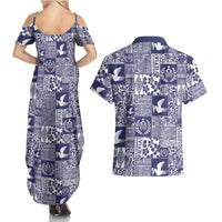 Blue Tonga Kilisimasi Fiefia Couples Matching Summer Maxi Dress and Hawaiian Shirt Pacific Patchwork Xmas Vibes LT9 - Polynesian Pride