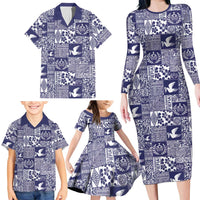 Blue Tonga Kilisimasi Fiefia Family Matching Long Sleeve Bodycon Dress and Hawaiian Shirt Pacific Patchwork Xmas Vibes LT9 - Polynesian Pride