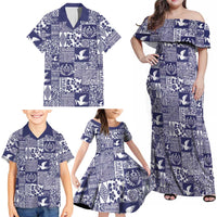 Blue Tonga Kilisimasi Fiefia Family Matching Off Shoulder Maxi Dress and Hawaiian Shirt Pacific Patchwork Xmas Vibes LT9 - Polynesian Pride