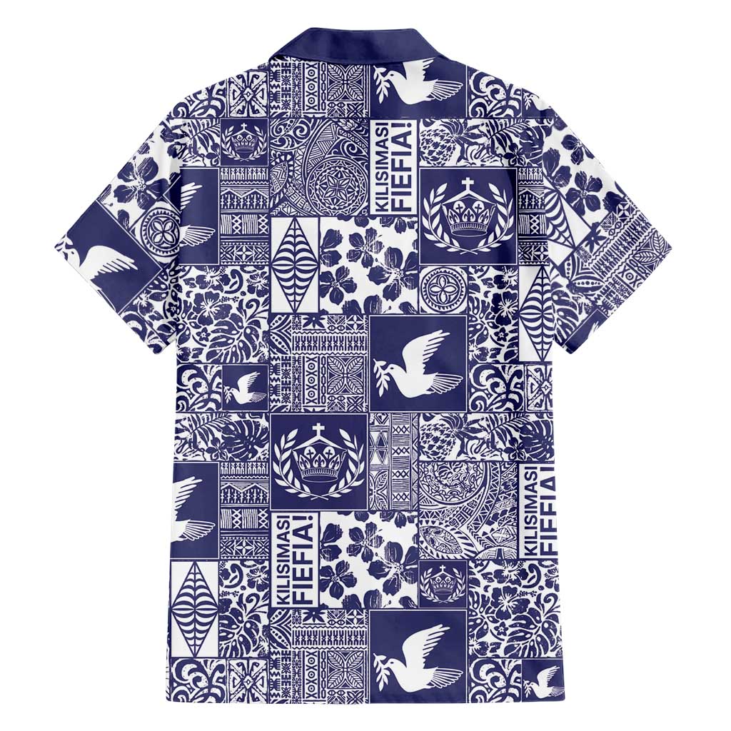 Blue Tonga Kilisimasi Fiefia Family Matching Off Shoulder Maxi Dress and Hawaiian Shirt Pacific Patchwork Xmas Vibes LT9 - Polynesian Pride