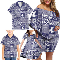 Blue Tonga Kilisimasi Fiefia Family Matching Off Shoulder Short Dress and Hawaiian Shirt Pacific Patchwork Xmas Vibes LT9 - Polynesian Pride