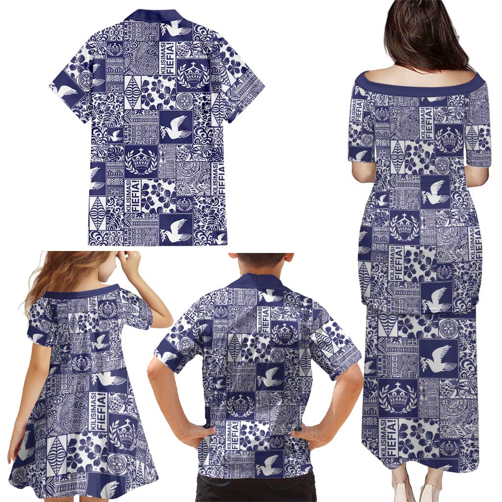 Blue Tonga Kilisimasi Fiefia Family Matching Puletasi and Hawaiian Shirt Pacific Patchwork Xmas Vibes LT9 - Polynesian Pride