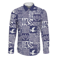 Blue Tonga Kilisimasi Fiefia Family Matching Puletasi and Hawaiian Shirt Pacific Patchwork Xmas Vibes LT9 Dad's Shirt - Long Sleeve Blue - Polynesian Pride