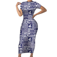 Blue Tonga Kilisimasi Fiefia Family Matching Short Sleeve Bodycon Dress and Hawaiian Shirt Pacific Patchwork Xmas Vibes LT9 Mom's Dress Blue - Polynesian Pride