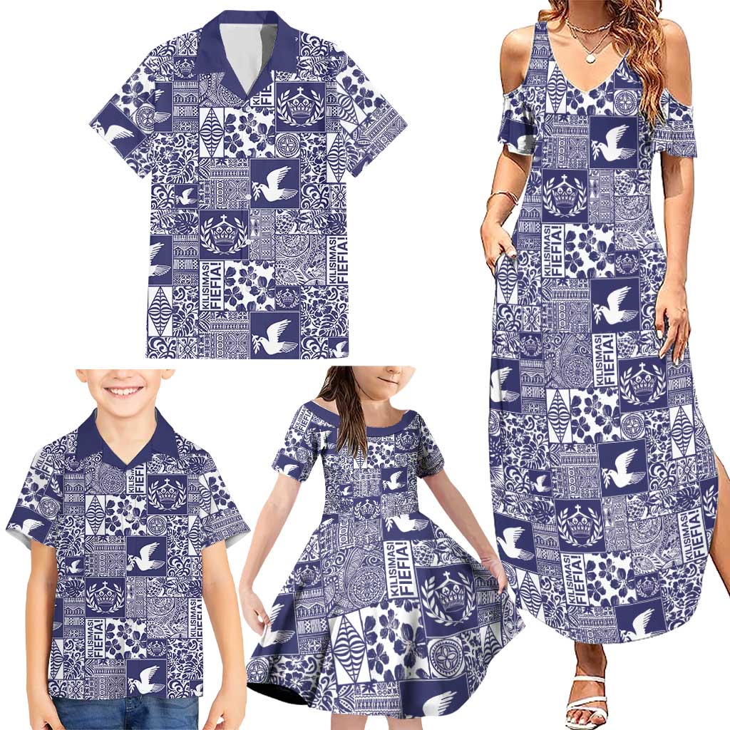 Blue Tonga Kilisimasi Fiefia Family Matching Summer Maxi Dress and Hawaiian Shirt Pacific Patchwork Xmas Vibes LT9 - Polynesian Pride