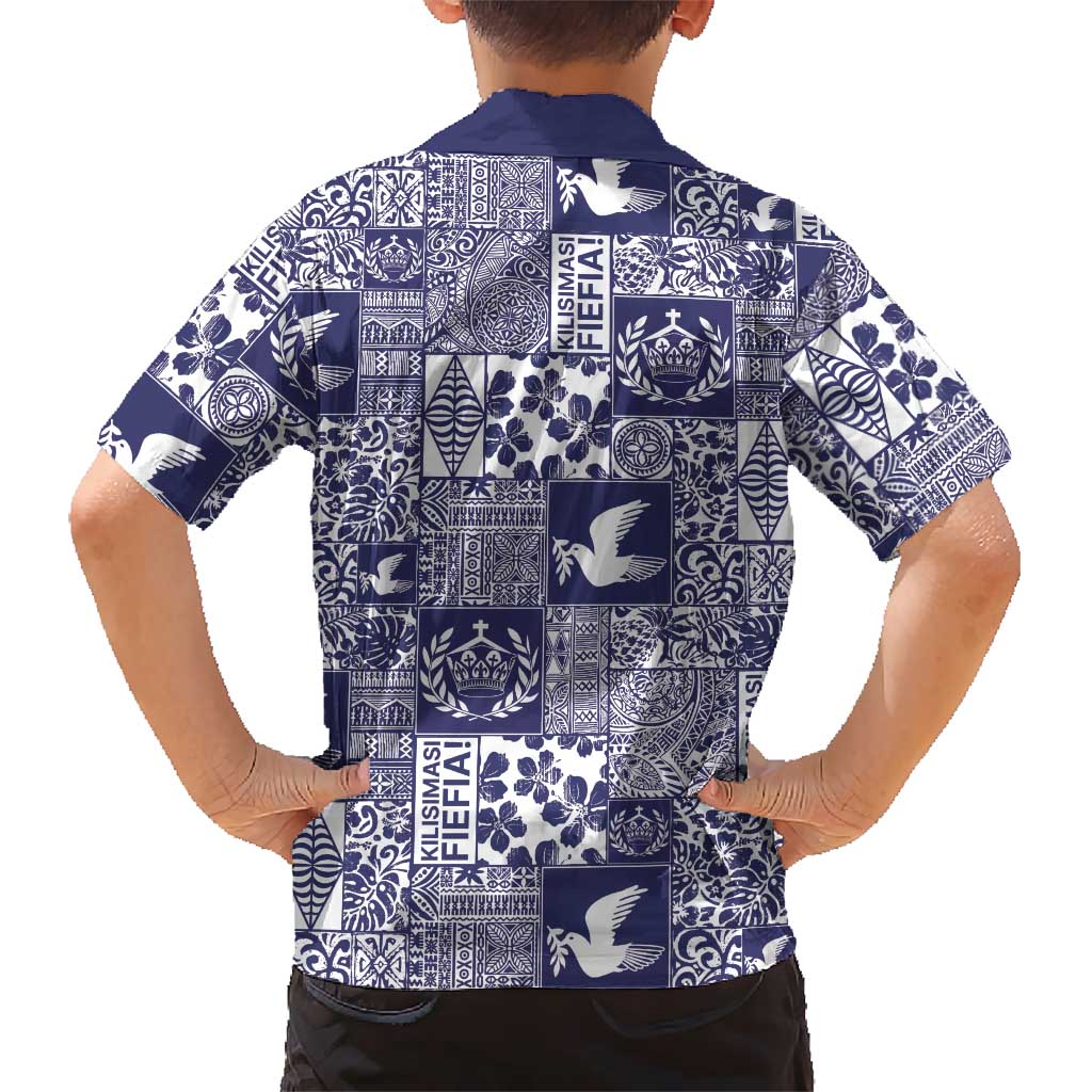 Blue Tonga Kilisimasi Fiefia Family Matching Tank Maxi Dress and Hawaiian Shirt Pacific Patchwork Xmas Vibes LT9 - Polynesian Pride