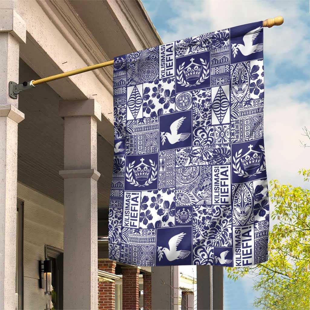 Blue Tonga Kilisimasi Fiefia Garden Flag Pacific Patchwork Xmas Vibes LT9 House Flag Blue - Polynesian Pride