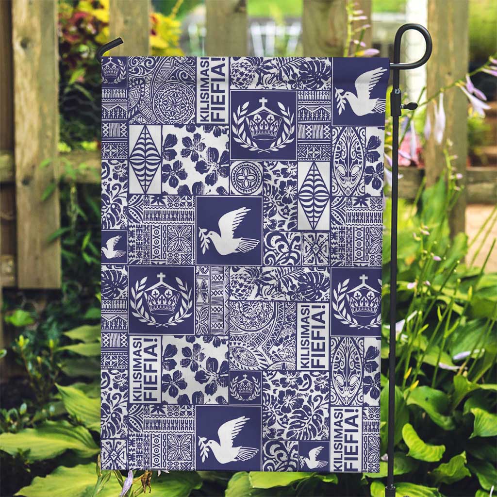 Blue Tonga Kilisimasi Fiefia Garden Flag Pacific Patchwork Xmas Vibes LT9 Garden Flag Blue - Polynesian Pride