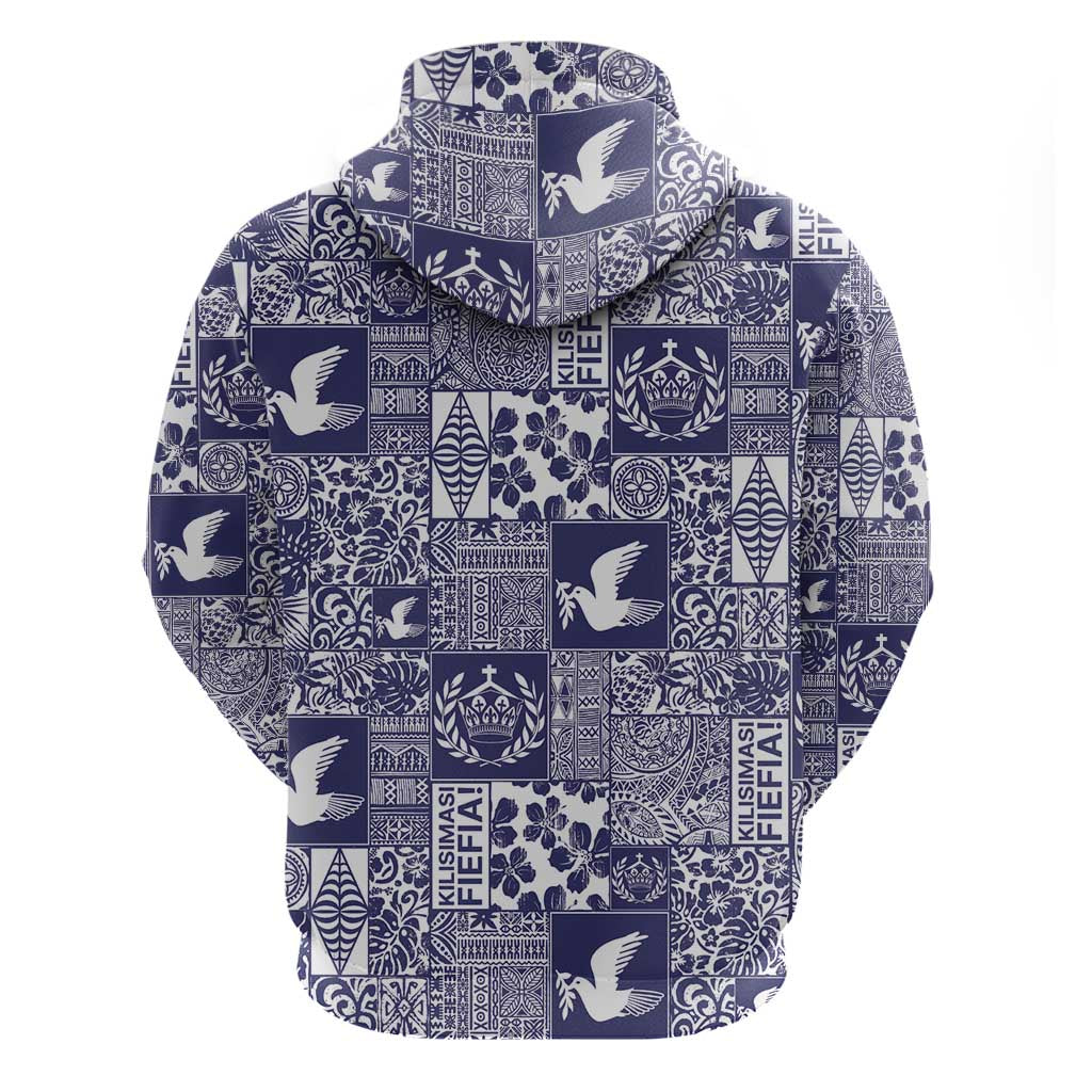 Blue Tonga Kilisimasi Fiefia Hoodie Pacific Patchwork Xmas Vibes - Polynesian Pride