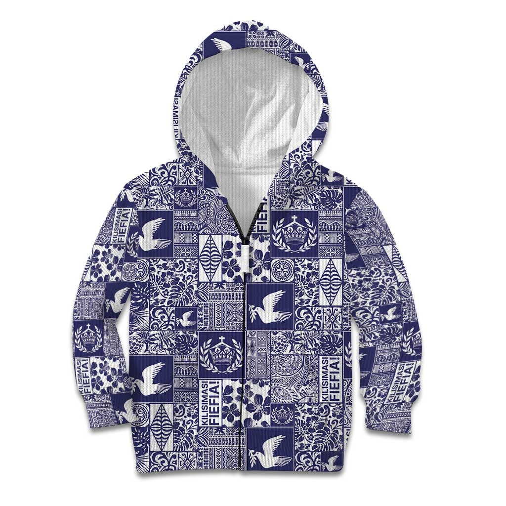 Blue Tonga Kilisimasi Fiefia Kid Hoodie Pacific Patchwork Xmas Vibes - Polynesian Pride