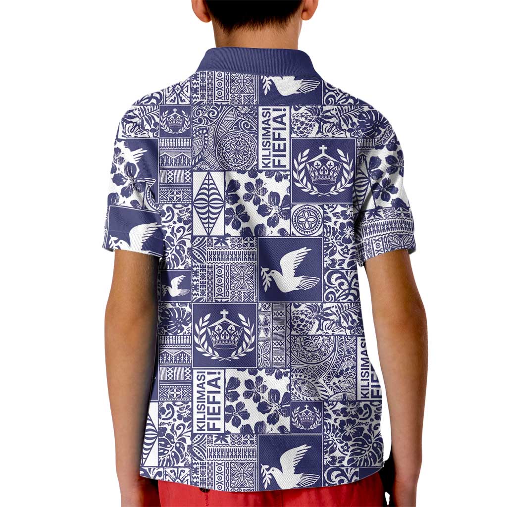 Blue Tonga Kilisimasi Fiefia Kid Polo Shirt Pacific Patchwork Xmas Vibes LT9 - Polynesian Pride