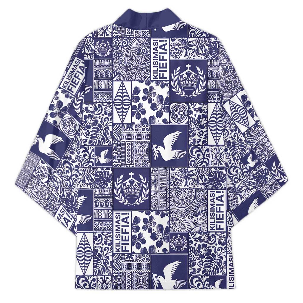 Blue Tonga Kilisimasi Fiefia Kimono Pacific Patchwork Xmas Vibes - Polynesian Pride