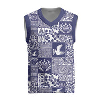 Blue Tonga Kilisimasi Fiefia Christmas Knitted V-Neck Vest Pacific Patchwork Xmas Vibes LT9 Blue - Polynesian Pride