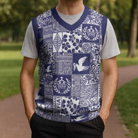 Blue Tonga Kilisimasi Fiefia Christmas Knitted V-Neck Vest Pacific Patchwork Xmas Vibes LT9 - Polynesian Pride