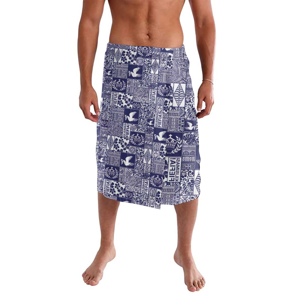 Blue Tonga Kilisimasi Fiefia Lavalava Pacific Patchwork Xmas Vibes - Polynesian Pride
