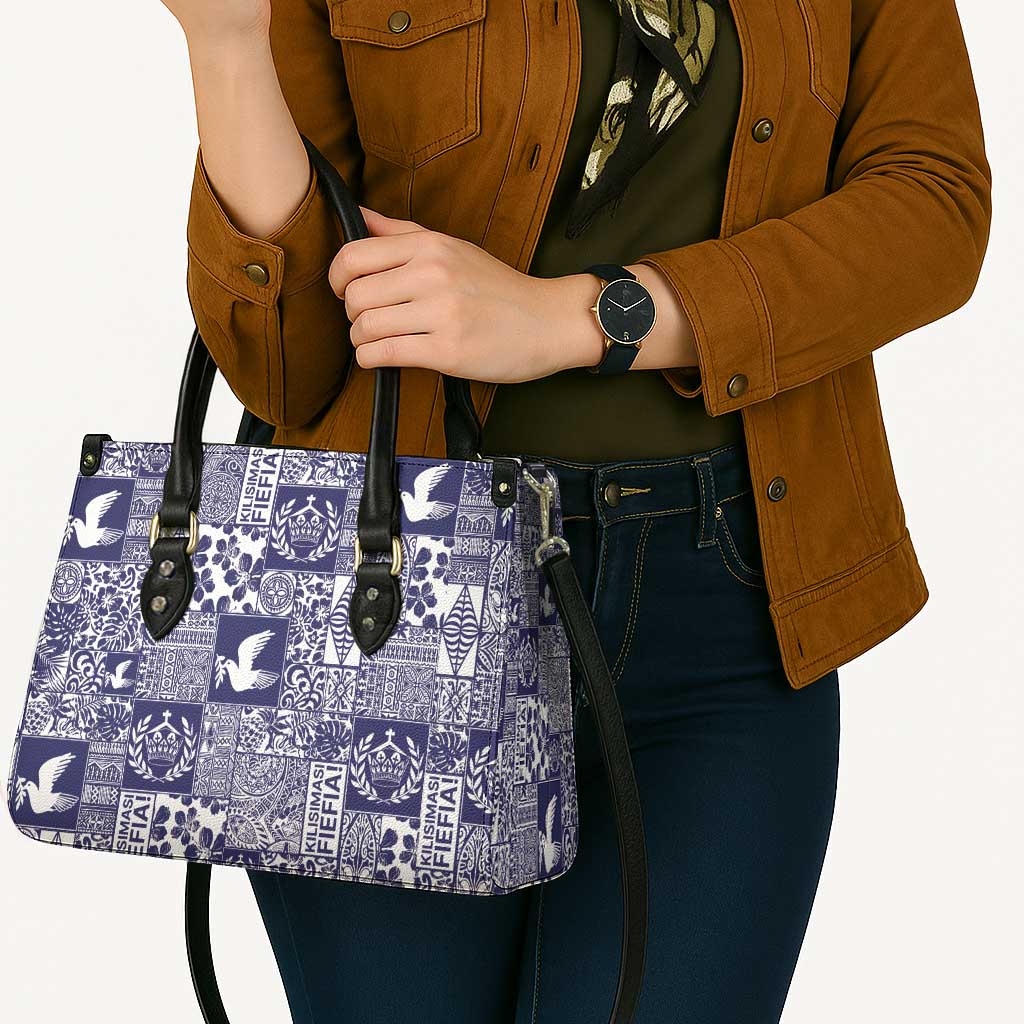 Blue Tonga Kilisimasi Fiefia Leather Bag Pacific Patchwork Xmas Vibes - Polynesian Pride