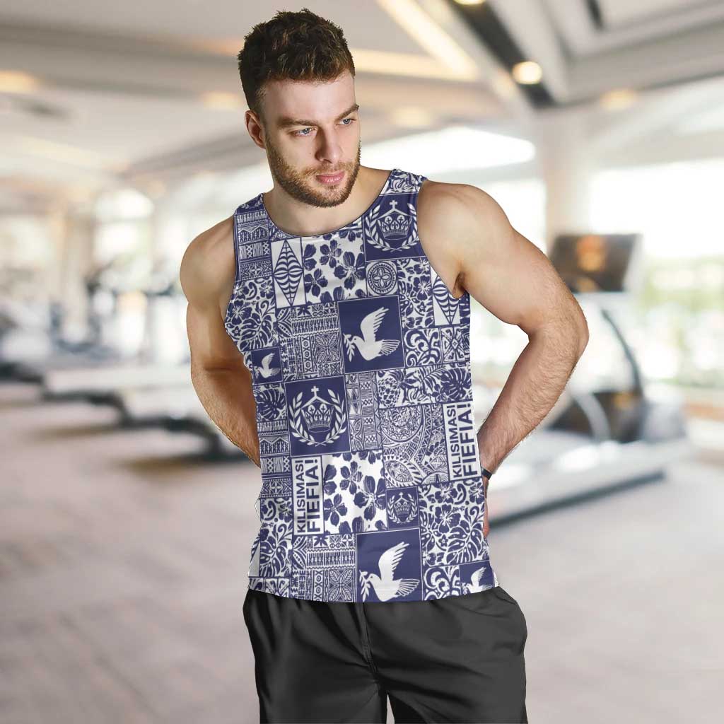 Blue Tonga Kilisimasi Fiefia Men Tank Top Pacific Patchwork Xmas Vibes - Polynesian Pride