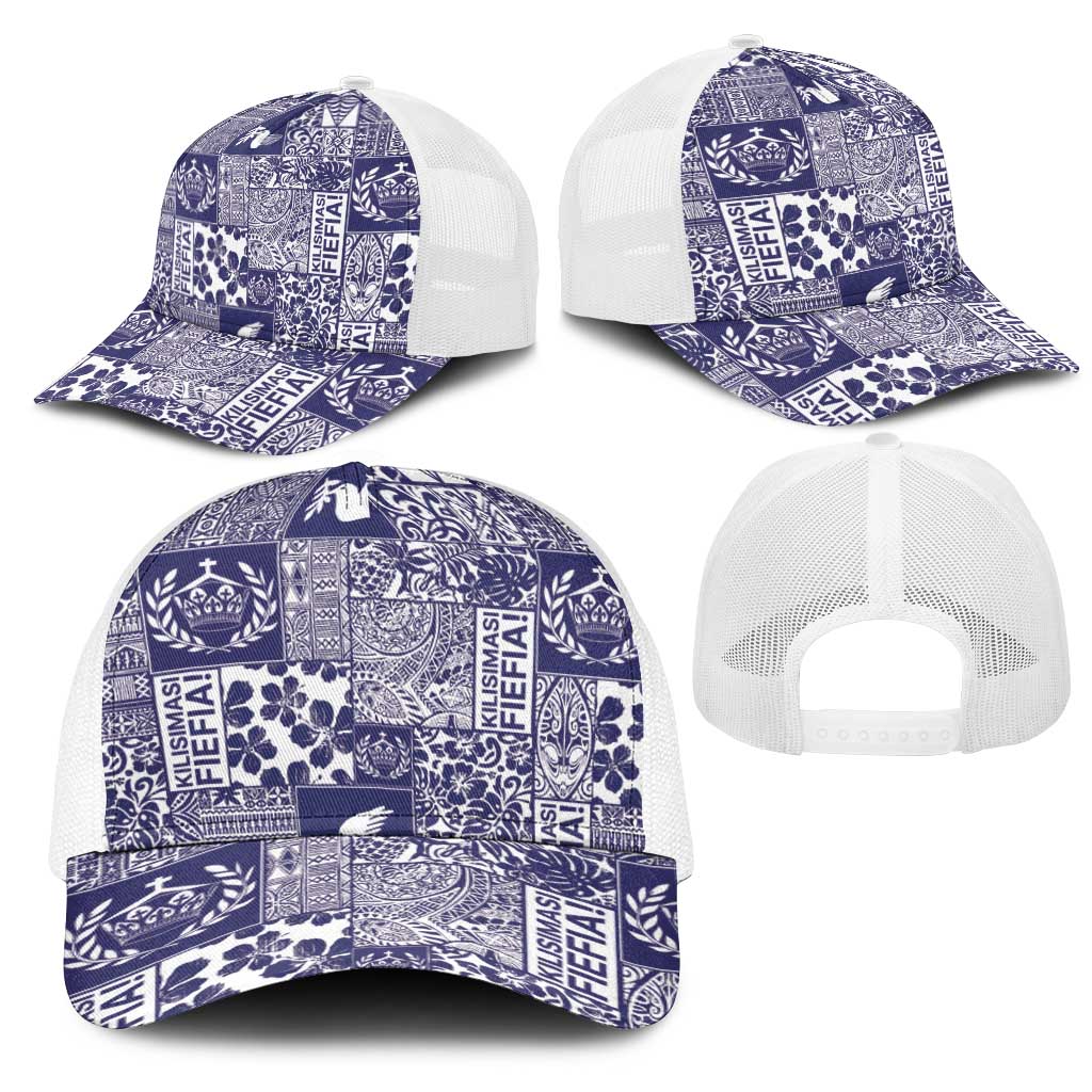 Blue Tonga Kilisimasi Fiefia Mesh Trucker Cap Pacific Patchwork Xmas Vibes LT9 - Polynesian Pride
