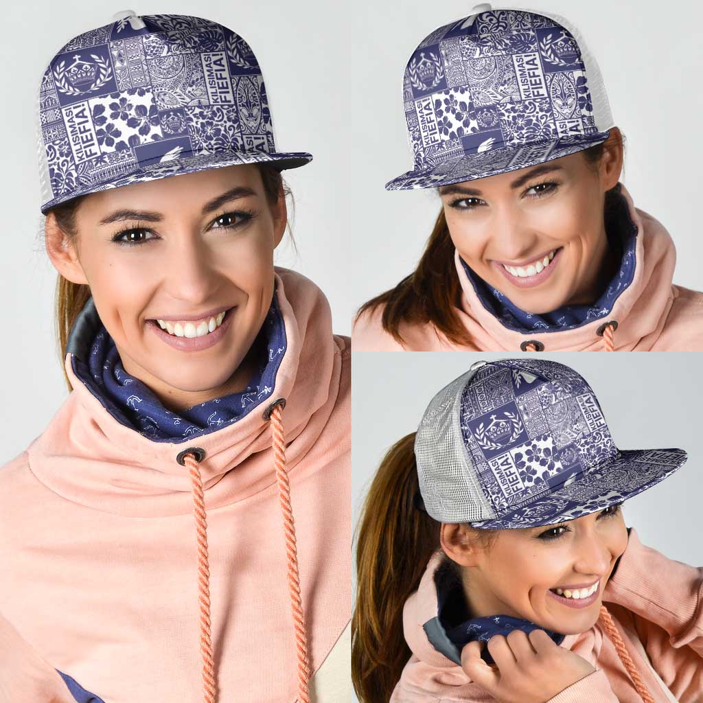 Blue Tonga Kilisimasi Fiefia Mesh Trucker Cap Pacific Patchwork Xmas Vibes LT9 - Polynesian Pride