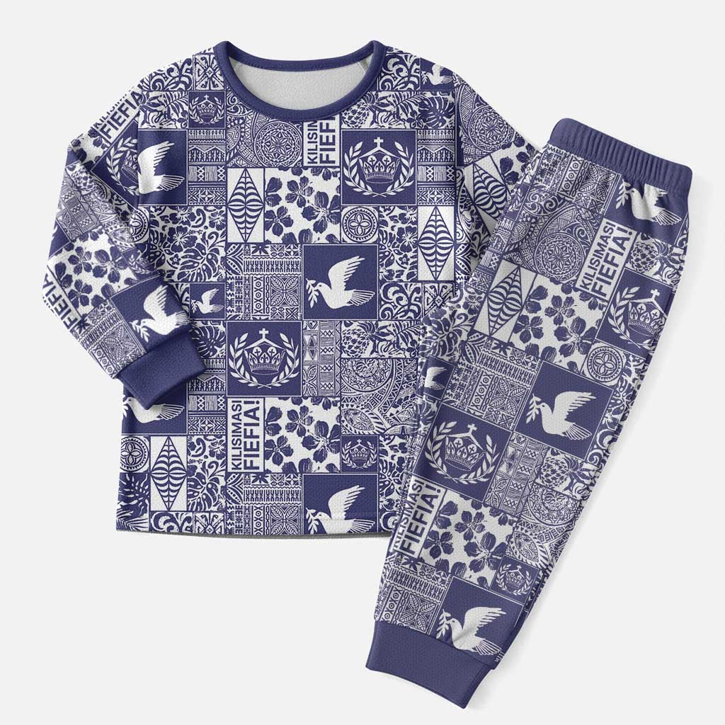 Blue Tonga Kilisimasi Fiefia Christmas Pajama Set Pacific Patchwork Xmas Vibes - Polynesian Pride