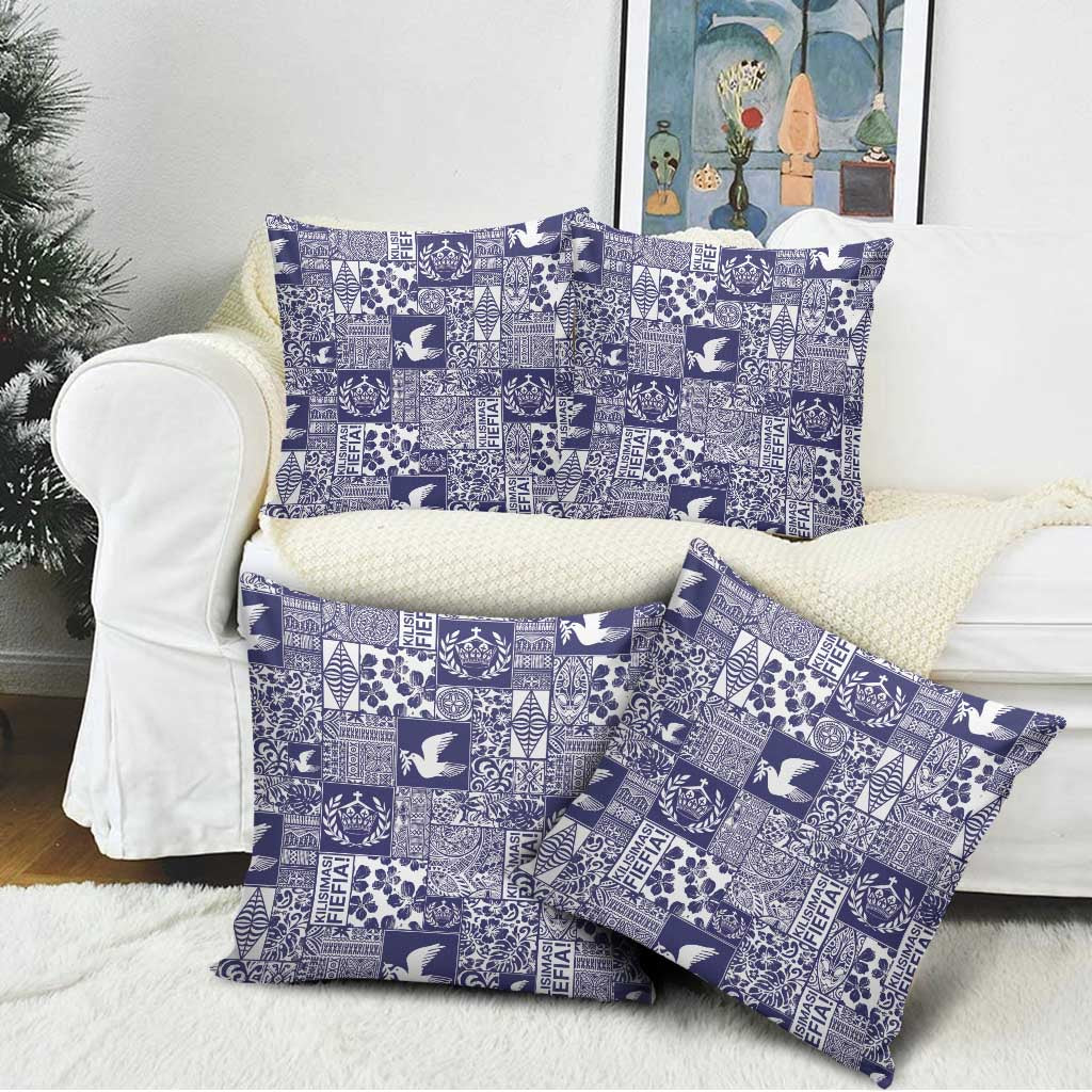 Blue Tonga Kilisimasi Fiefia Pillow Cover Pacific Patchwork Xmas Vibes - Polynesian Pride