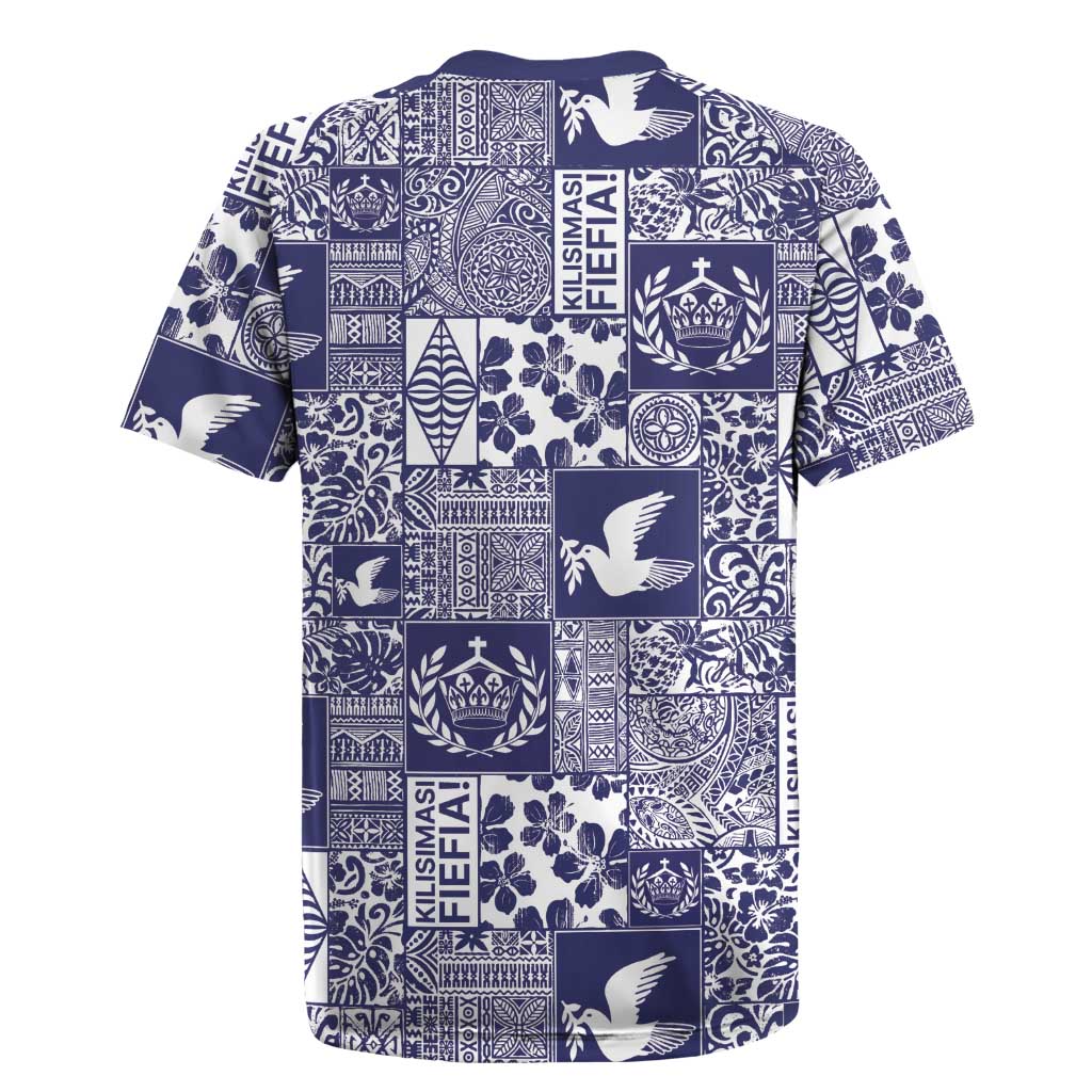 Blue Tonga Kilisimasi Fiefia Rugby Jersey Pacific Patchwork Xmas Vibes LT9 - Polynesian Pride