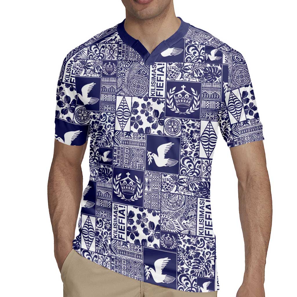 Blue Tonga Kilisimasi Fiefia Rugby Jersey Pacific Patchwork Xmas Vibes LT9 - Polynesian Pride
