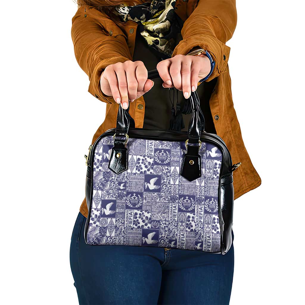 Blue Tonga Kilisimasi Fiefia Shoulder Handbag Pacific Patchwork Xmas Vibes LT9 One Size Blue - Polynesian Pride