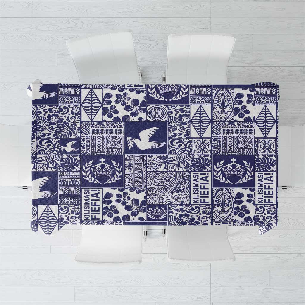 Blue Tonga Kilisimasi Fiefia Tablecloth Pacific Patchwork Xmas Vibes - Polynesian Pride