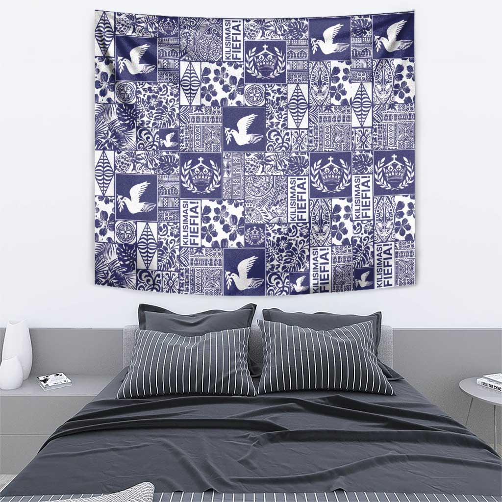 Blue Tonga Kilisimasi Fiefia Tapestry Pacific Patchwork Xmas Vibes - Polynesian Pride