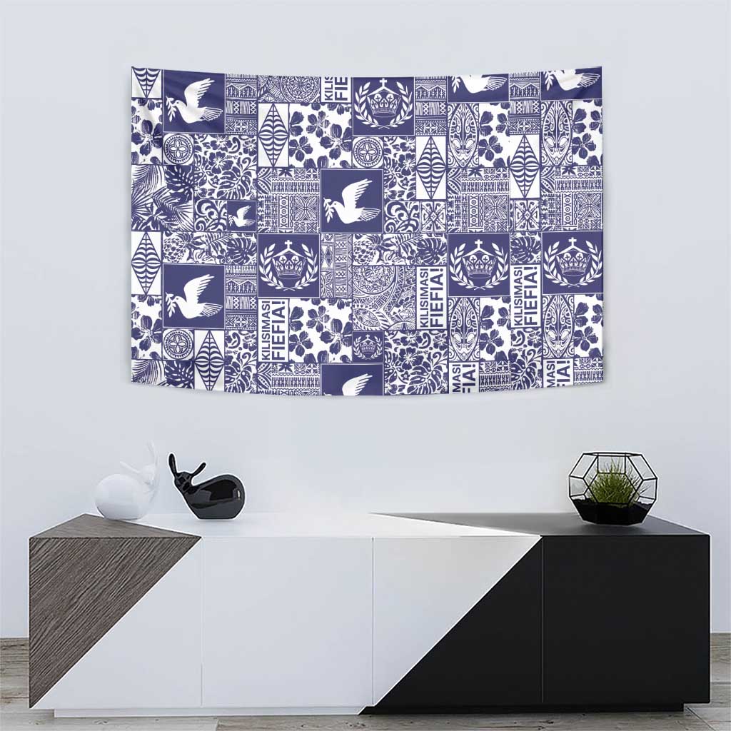 Blue Tonga Kilisimasi Fiefia Tapestry Pacific Patchwork Xmas Vibes - Polynesian Pride
