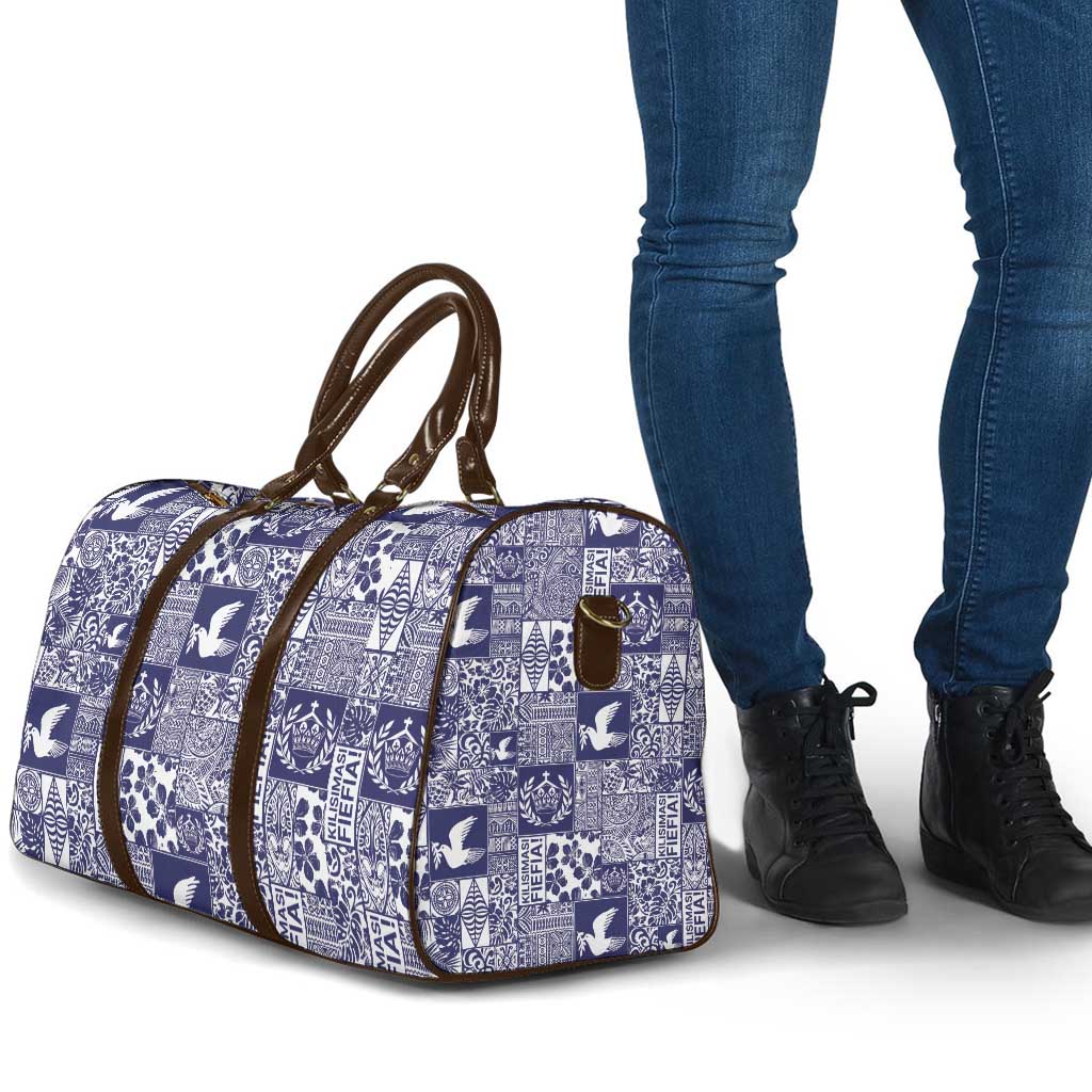 Blue Tonga Kilisimasi Fiefia Travel Bag Pacific Patchwork Xmas Vibes - Polynesian Pride