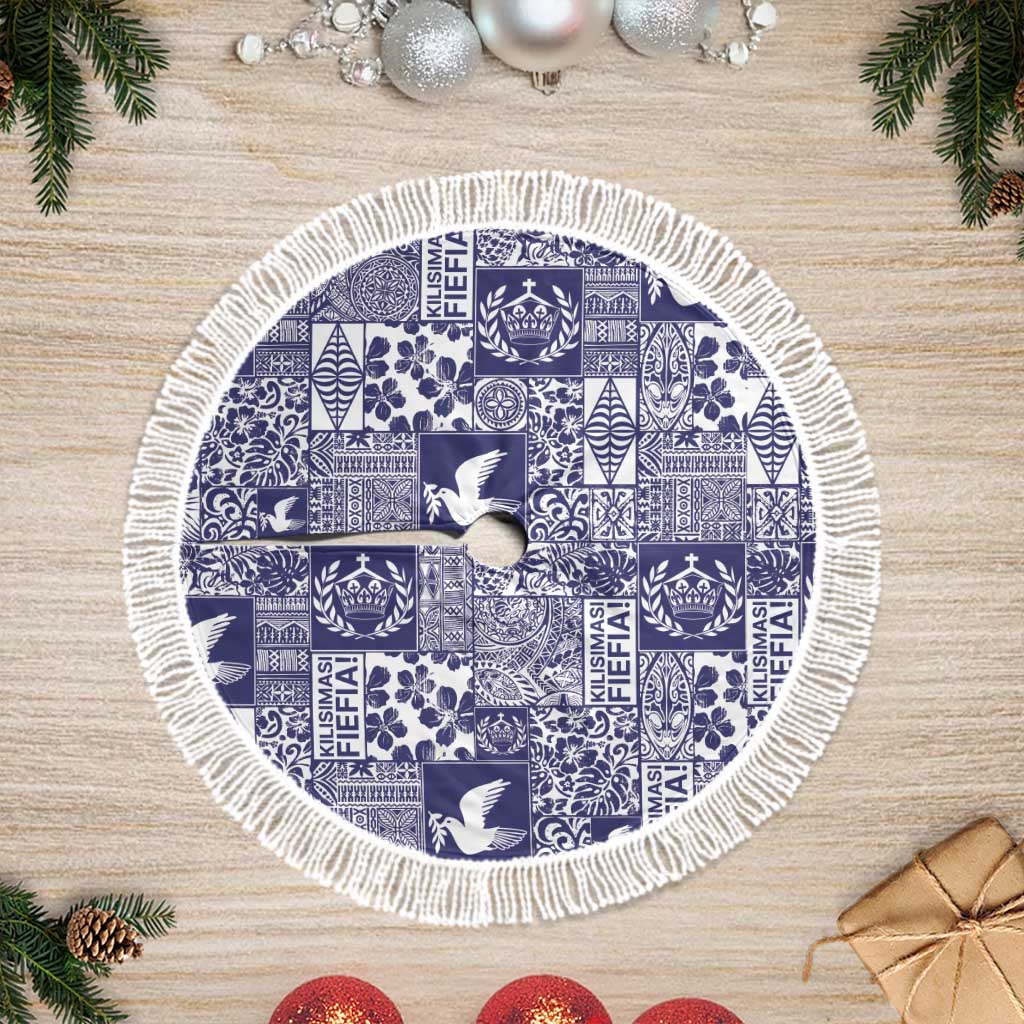 Blue Tonga Kilisimasi Fiefia Tree Skirt Pacific Patchwork Xmas Vibes - Polynesian Pride
