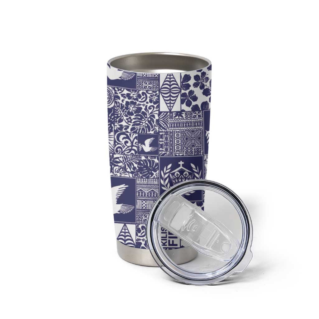 Blue Tonga Kilisimasi Fiefia Tumbler Cup Pacific Patchwork Xmas Vibes - Polynesian Pride