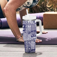 Blue Tonga Kilisimasi Fiefia Tumbler With Handle Pacific Patchwork Xmas Vibes - Polynesian Pride
