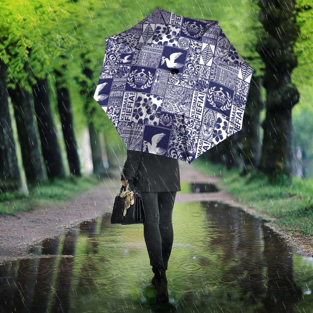 Blue Tonga Kilisimasi Fiefia Umbrella Pacific Patchwork Xmas Vibes - Polynesian Pride