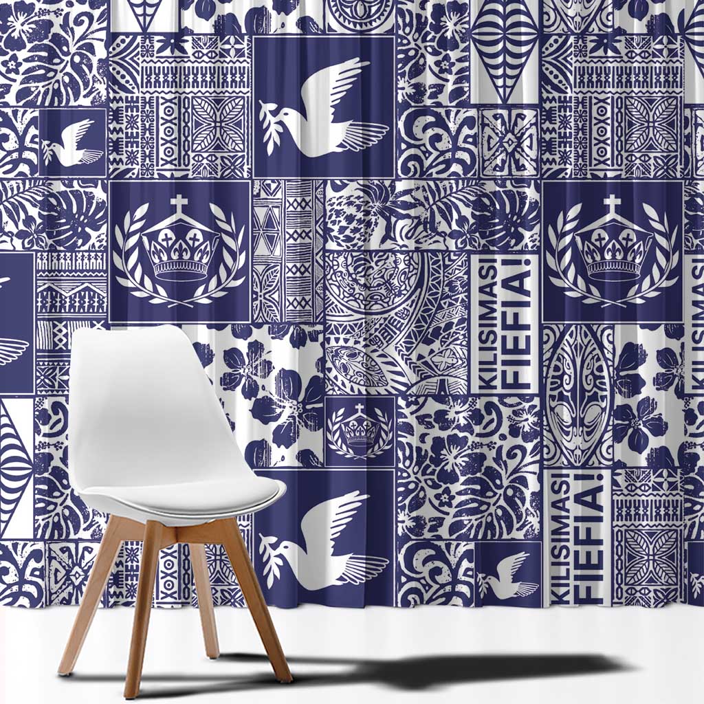 Blue Tonga Kilisimasi Fiefia Window Curtain Pacific Patchwork Xmas Vibes LT9 - Polynesian Pride