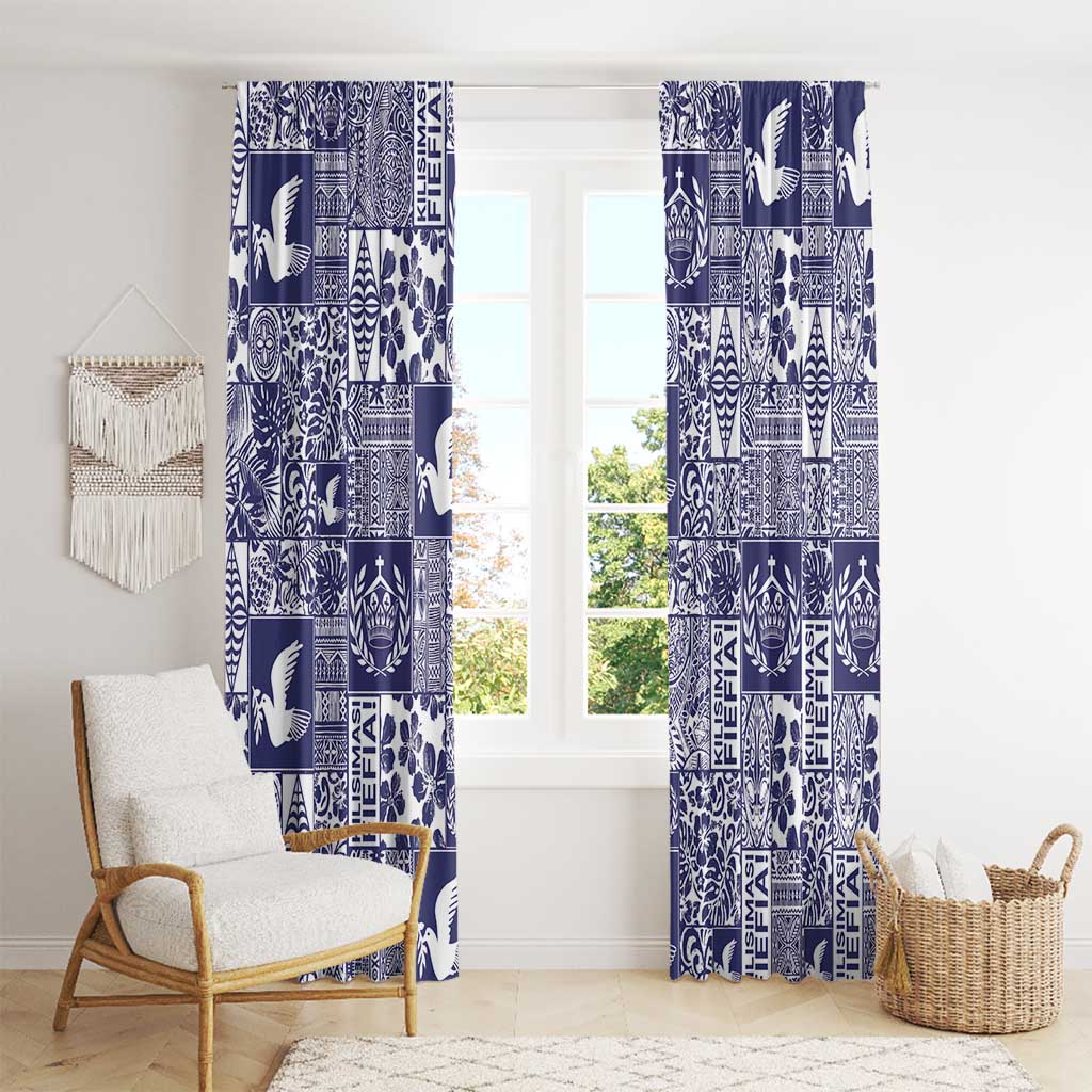 Blue Tonga Kilisimasi Fiefia Window Curtain Pacific Patchwork Xmas Vibes LT9 - Polynesian Pride