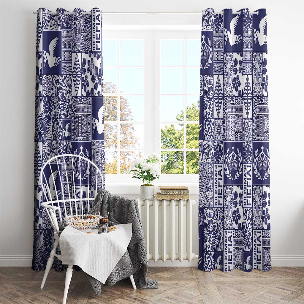 Blue Tonga Kilisimasi Fiefia Window Curtain Pacific Patchwork Xmas Vibes LT9 - Polynesian Pride
