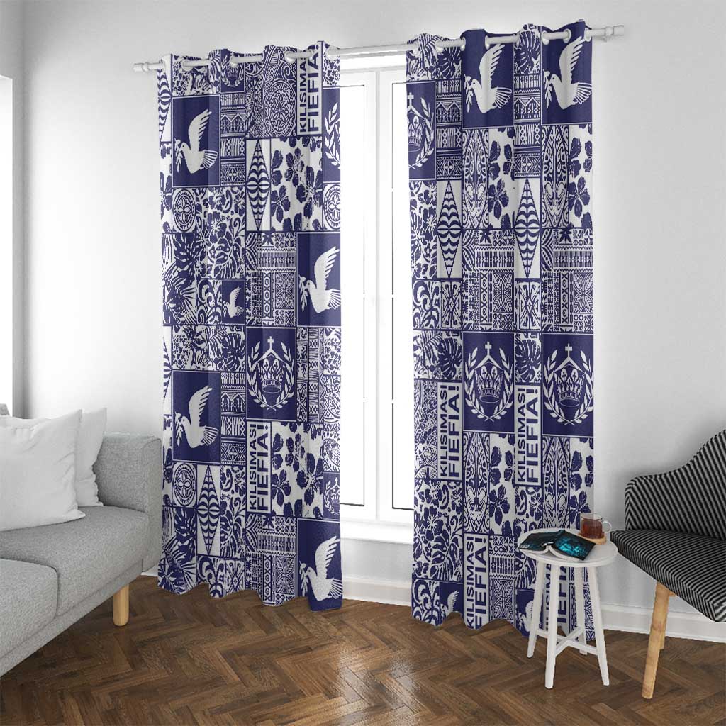 Blue Tonga Kilisimasi Fiefia Window Curtain Pacific Patchwork Xmas Vibes LT9 With Grommets Blue - Polynesian Pride